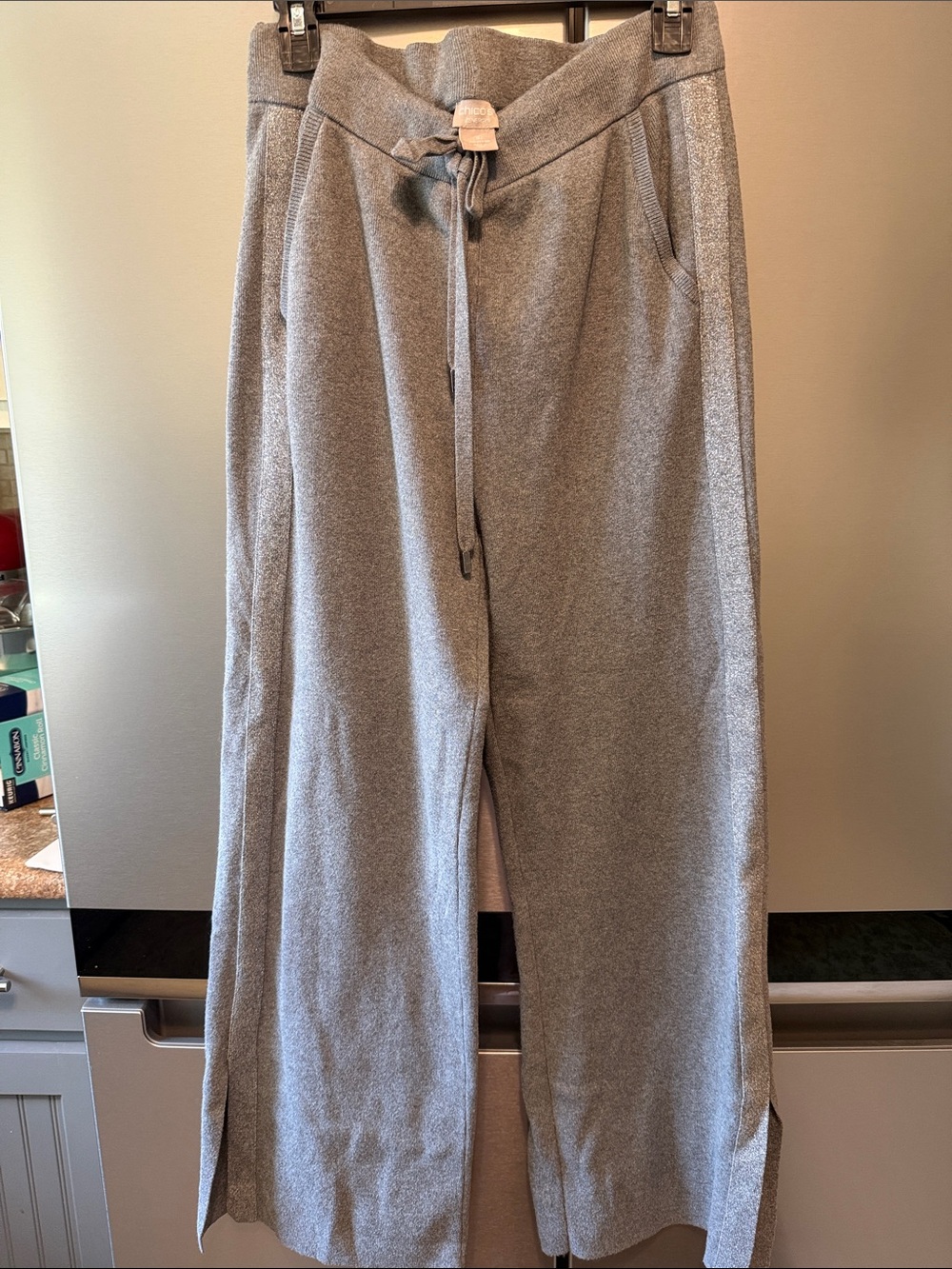 Chico's Light Gray Wide-Leg Drawstring Pants